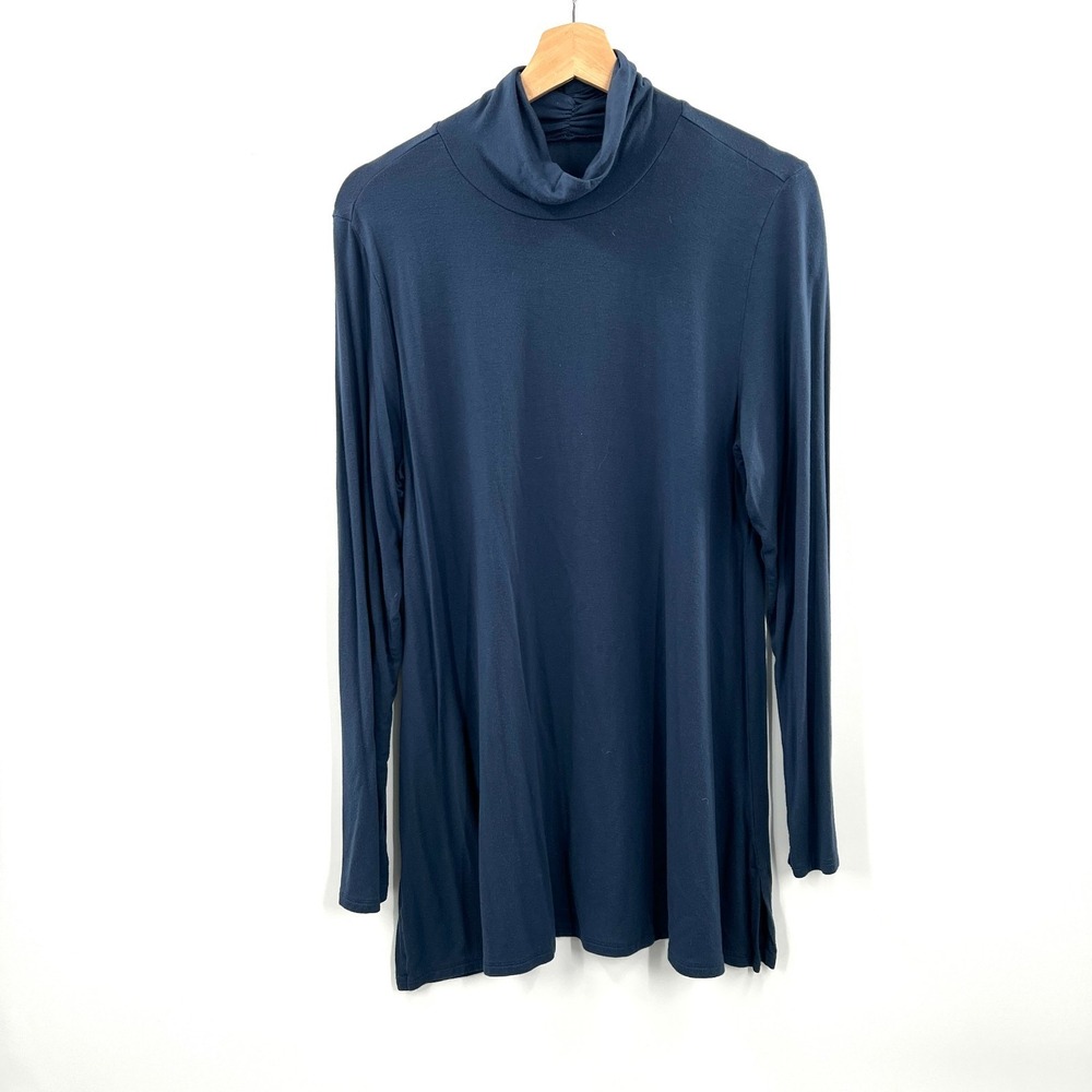 Soft surroundings turtleneck navy blue shirt old money minimalist scandi chic L